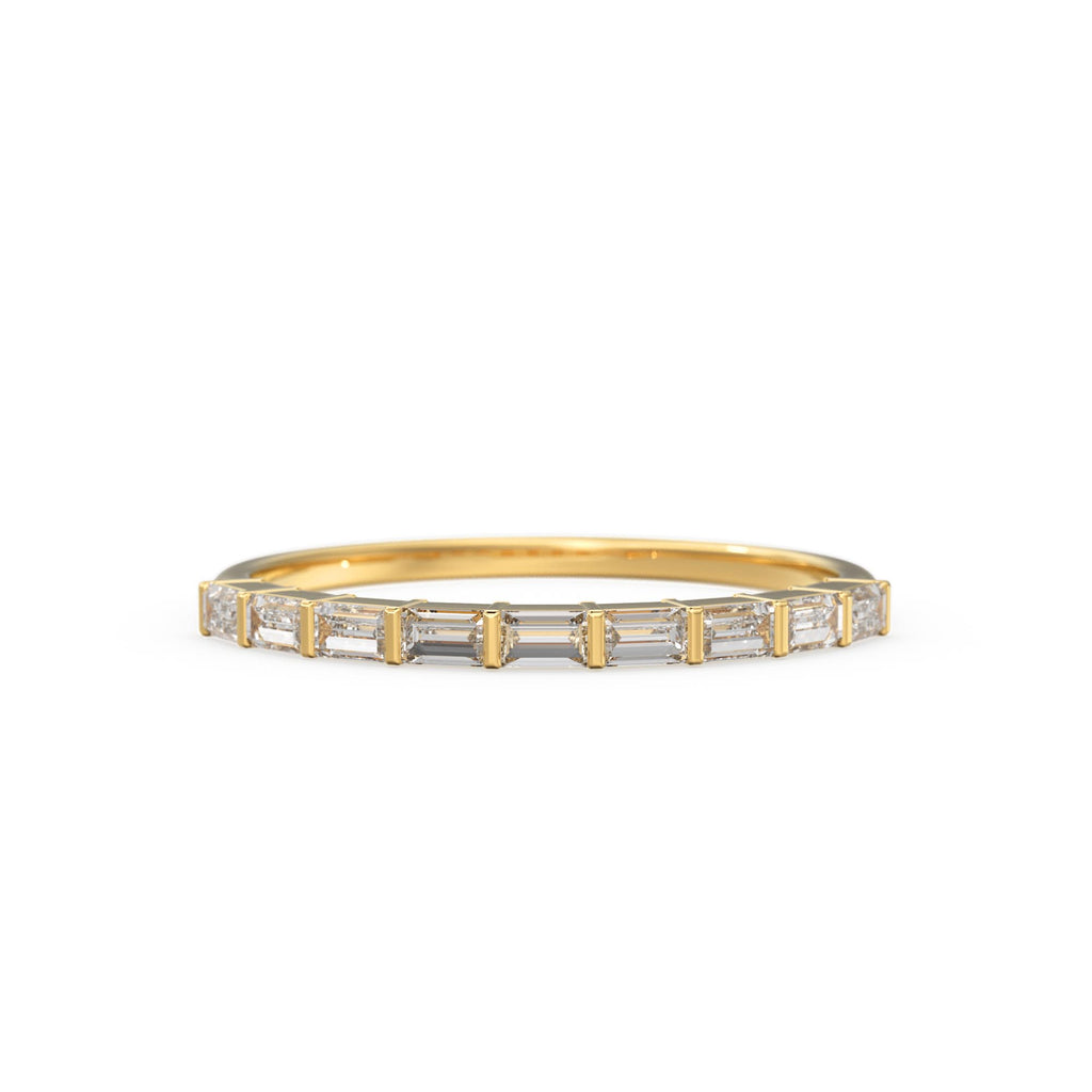 Baguette Wedding Band / 14k Gold 7 Stone Baguette Diamond Womens Wedding Ring / Minimalist Design Ring / Half Eternity Ring / Stackable Ring