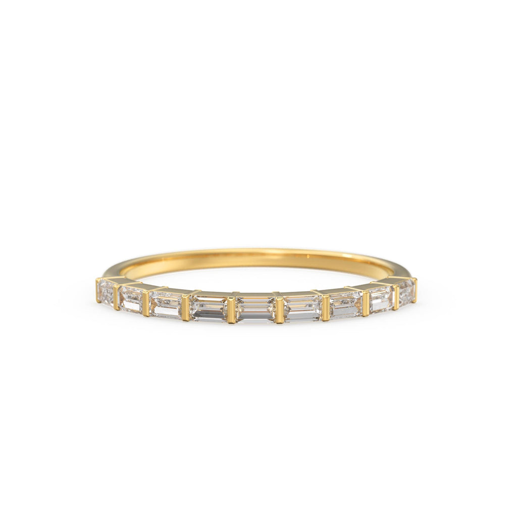 Baguette Wedding Band / 14k Gold 7 Stone Baguette Diamond Womens Wedding Ring / Minimalist Design Ring / Half Eternity Ring / Stackable Ring
