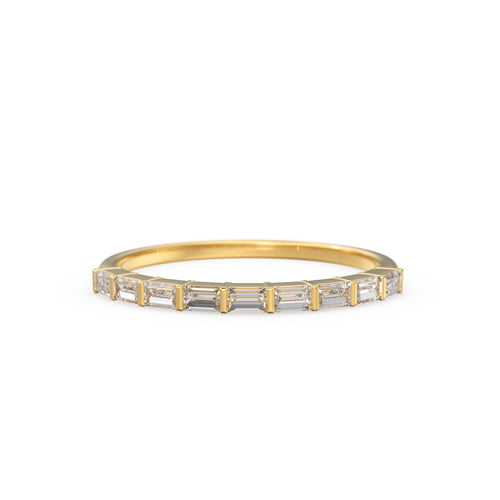 Baguette Wedding Band / 14k Gold 7 Stone Baguette Diamond Womens Wedding Ring / Minimalist Design Ring / Half Eternity Ring / Stackable Ring