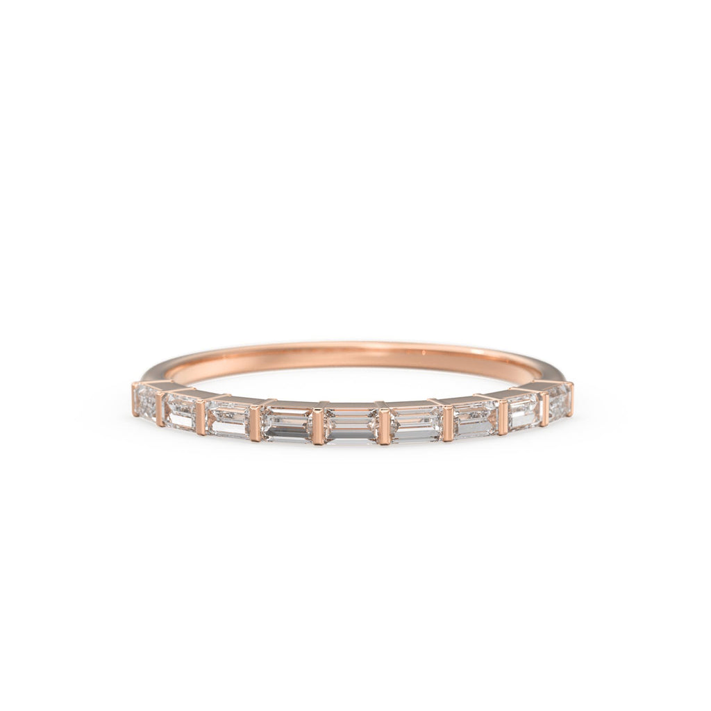 Baguette Wedding Band / 14k Gold 7 Stone Baguette Diamond Womens Wedding Ring / Minimalist Design Ring / Half Eternity Ring / Stackable Ring
