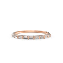 Load image into Gallery viewer, Baguette Wedding Band / 14k Gold 7 Stone Baguette Diamond Womens Wedding Ring / Minimalist Design Ring / Half Eternity Ring / Stackable Ring