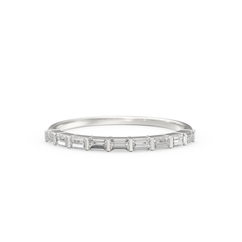 Baguette Wedding Band / 14k Gold 7 Stone Baguette Diamond Womens Wedding Ring / Minimalist Design Ring / Half Eternity Ring / Stackable Ring
