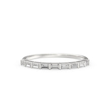 Load image into Gallery viewer, Baguette Wedding Band / 14k Gold 7 Stone Baguette Diamond Womens Wedding Ring / Minimalist Design Ring / Half Eternity Ring / Stackable Ring