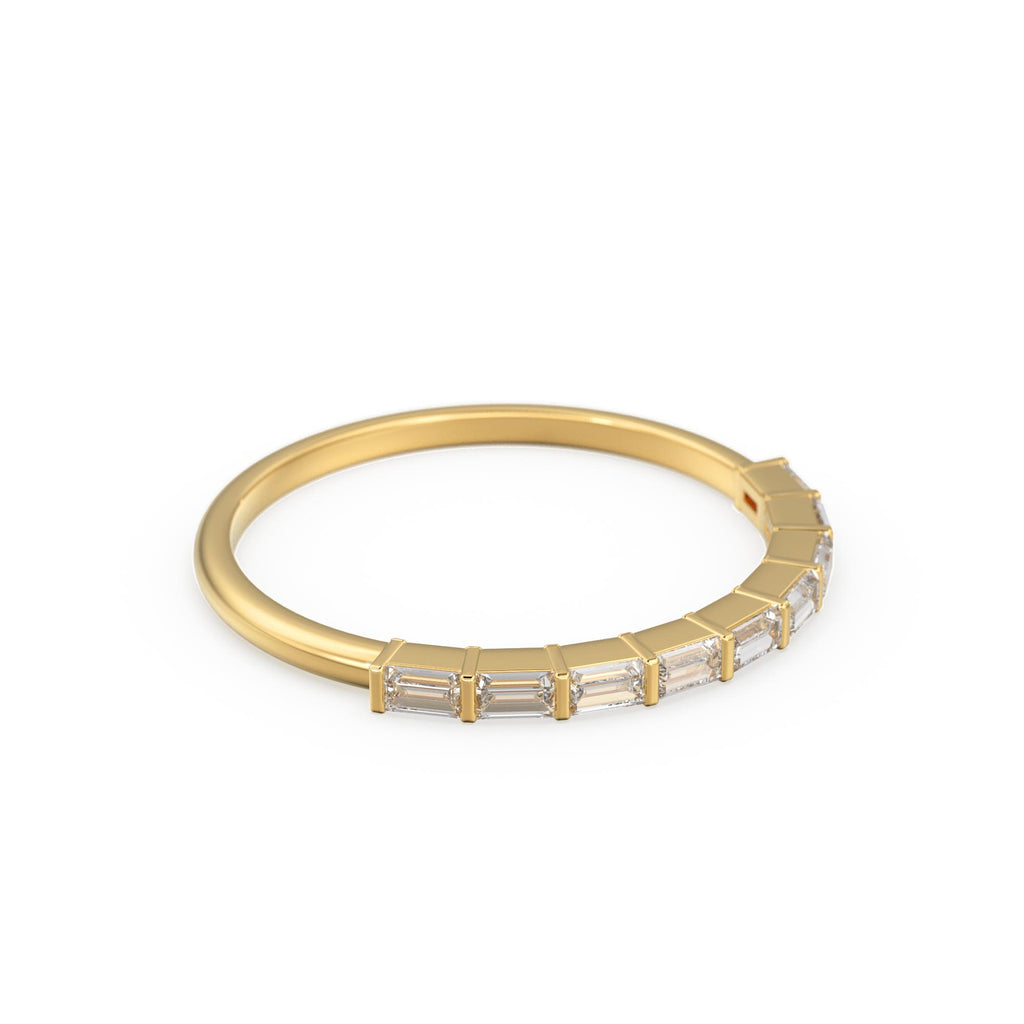 Baguette Wedding Band / 14k Gold 7 Stone Baguette Diamond Womens Wedding Ring / Minimalist Design Ring / Half Eternity Ring / Stackable Ring