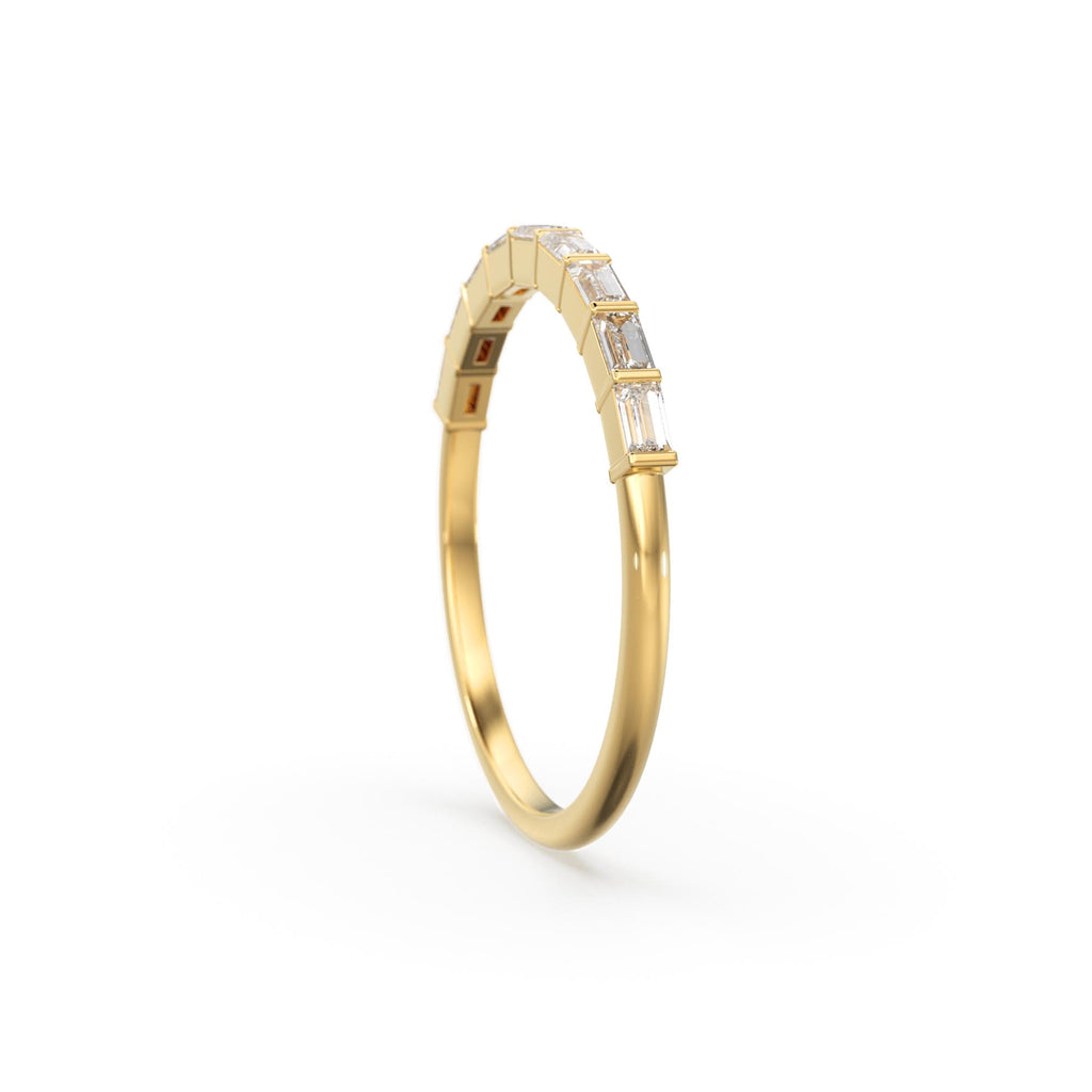 Baguette Wedding Band / 14k Gold 7 Stone Baguette Diamond Womens Wedding Ring / Minimalist Design Ring / Half Eternity Ring / Stackable Ring