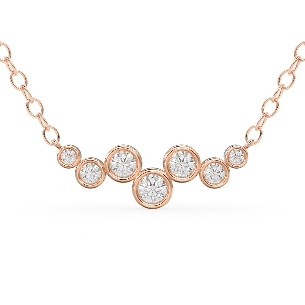 Diamond Necklace / 14k Gold Necklace / Floating Diamonds Necklace / Diamond Bubble Pendant / Birthday Gift for Her / Bezel Diamond Necklace