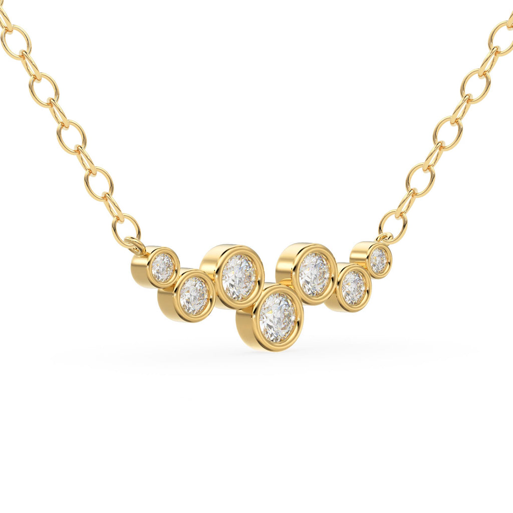 Diamond Necklace / 14k Gold Necklace / Floating Diamonds Necklace / Diamond Bubble Pendant / Birthday Gift for Her / Bezel Diamond Necklace