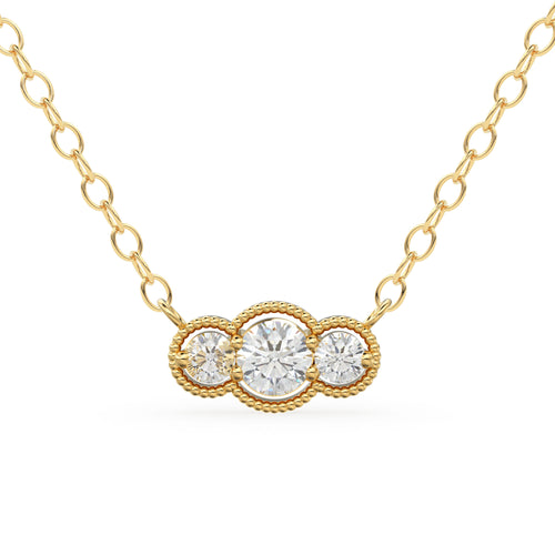 14k Gold Art Deco Chain Necklace for Women Trio Diamond Station / Also available in 14k Rose Gold and 14k White Gold / 3 Stone Charm Pendant