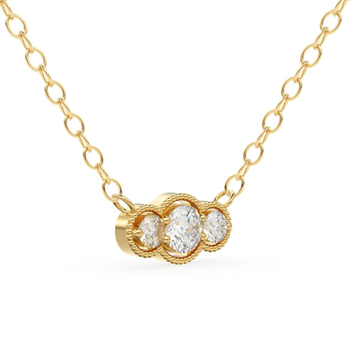 14k Gold Art Deco Chain Necklace for Women Trio Diamond Station / Also available in 14k Rose Gold and 14k White Gold / 3 Stone Charm Pendant
