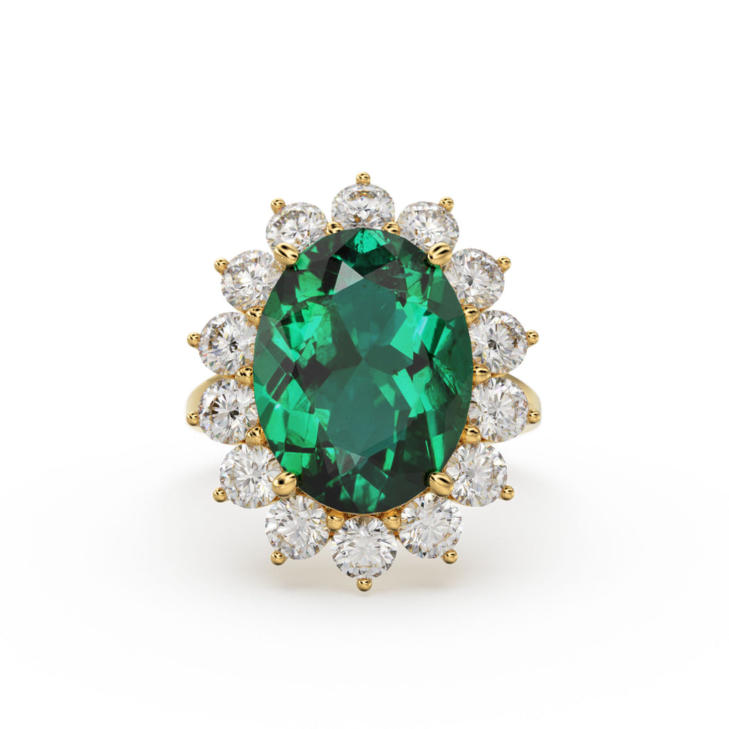 8.1 CTW Genuine Green Emerald Engagement Ring in 14k Gold / Emerald Diamond Ring Available in Gold Rose Gold White Gold / Gemstone Ring