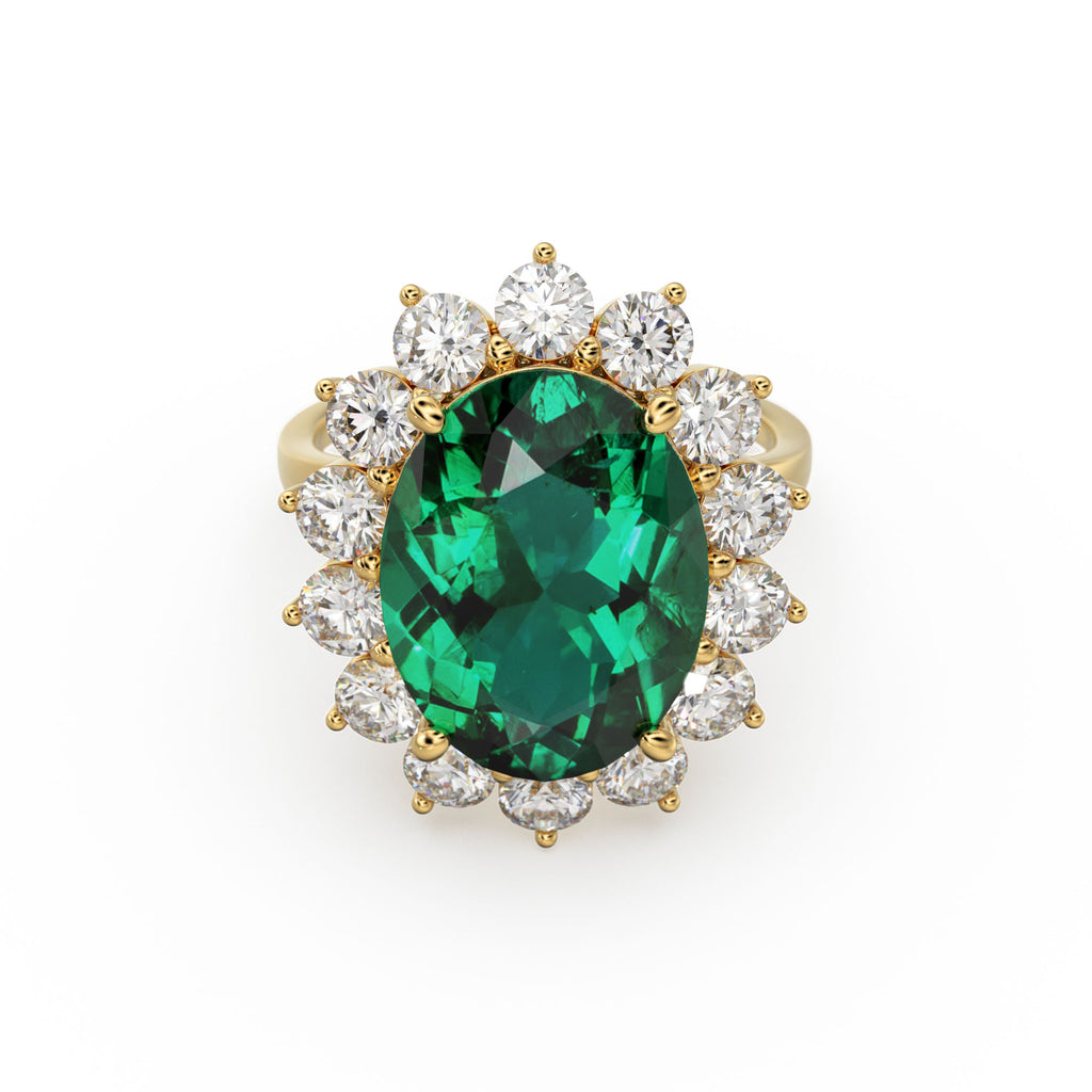 8.1 CTW Genuine Green Emerald Engagement Ring in 14k Gold / Emerald Diamond Ring Available in Gold Rose Gold White Gold / Gemstone Ring