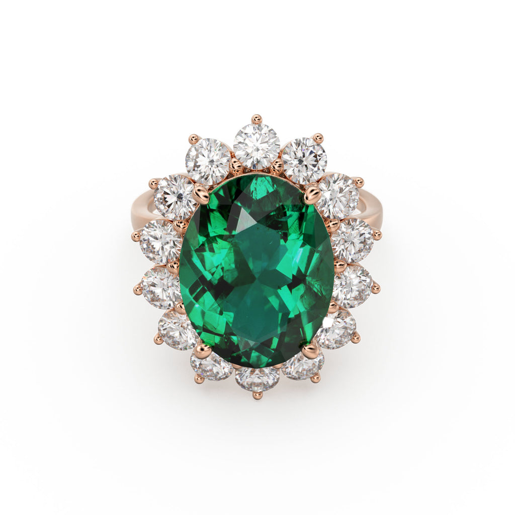 8.1 CTW Genuine Green Emerald Engagement Ring in 14k Gold / Emerald Diamond Ring Available in Gold Rose Gold White Gold / Gemstone Ring