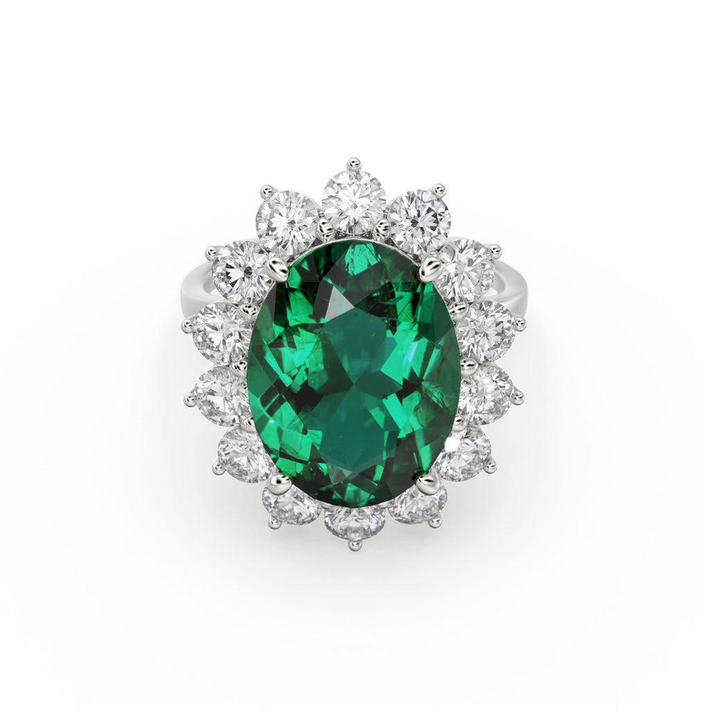 8.1 CTW Genuine Green Emerald Engagement Ring in 14k Gold / Emerald Diamond Ring Available in Gold Rose Gold White Gold / Gemstone Ring