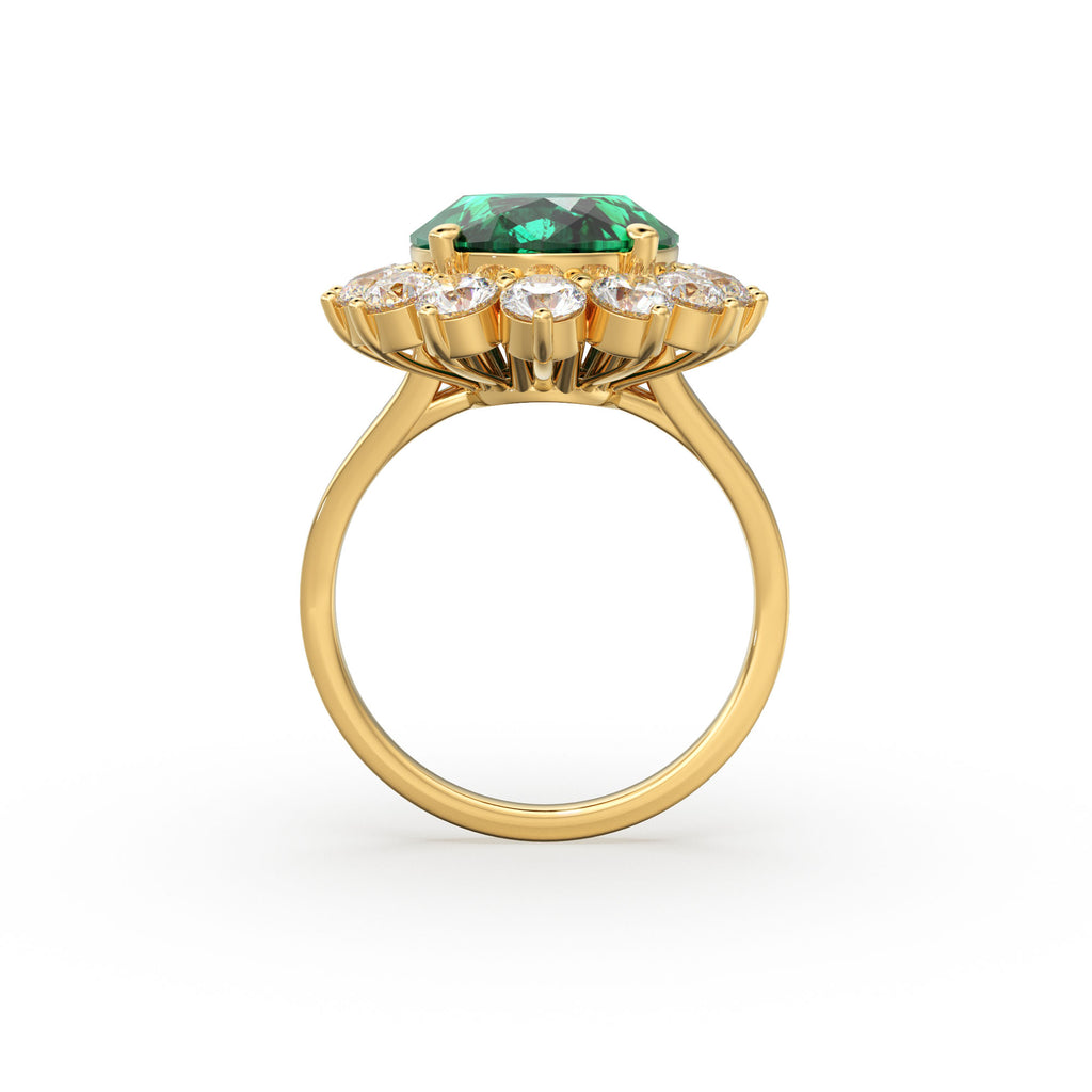8.1 CTW Genuine Green Emerald Engagement Ring in 14k Gold / Emerald Diamond Ring Available in Gold Rose Gold White Gold / Gemstone Ring