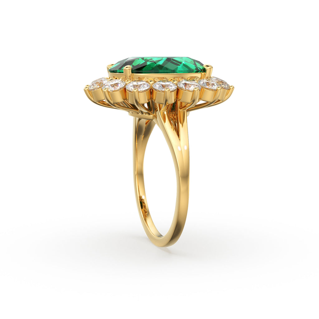 8.1 CTW Genuine Green Emerald Engagement Ring in 14k Gold / Emerald Diamond Ring Available in Gold Rose Gold White Gold / Gemstone Ring