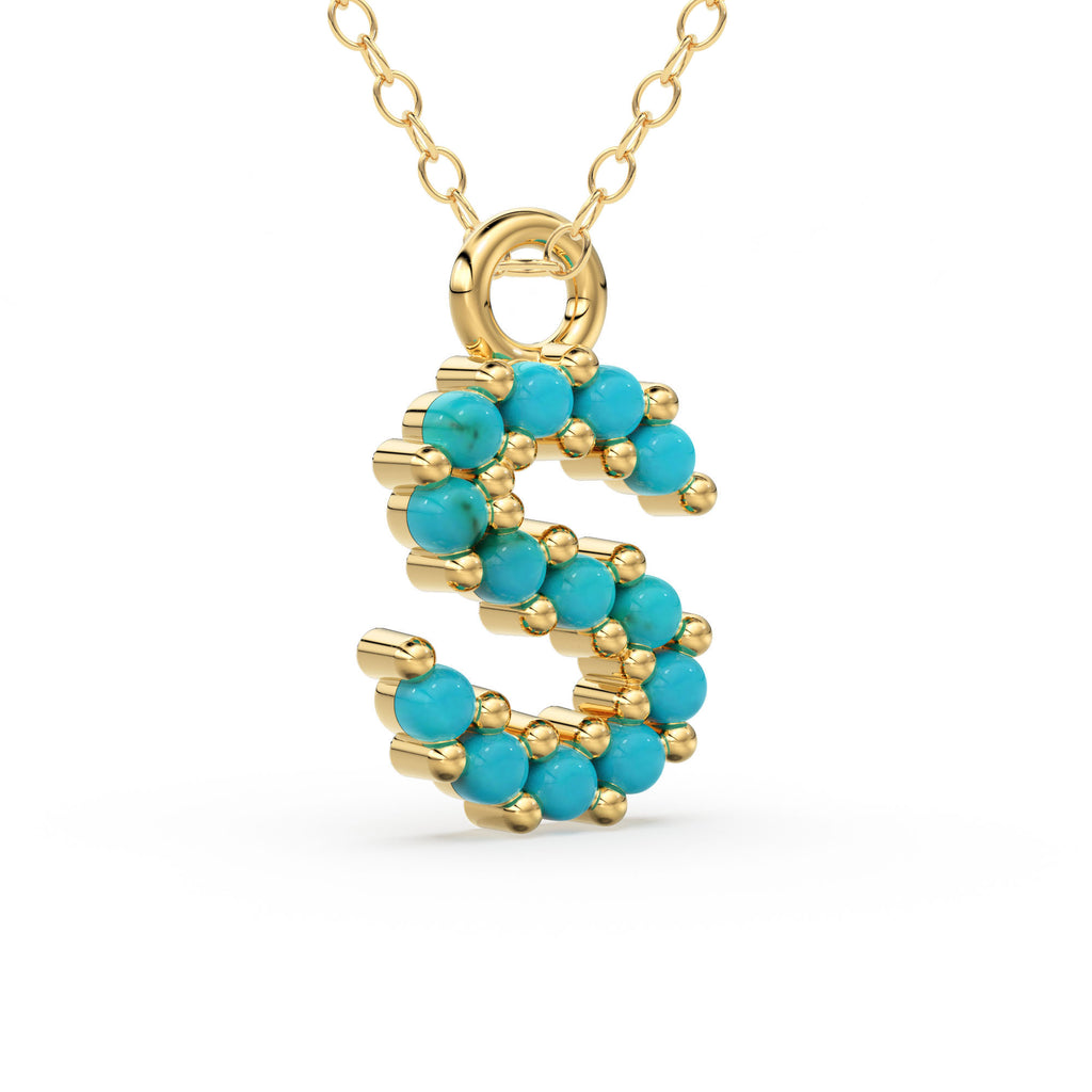 Turquoise Jewelry / Turquoise Necklace / Turquoise Initial Necklace in 14k Gold / Personalized Jewelry / Name Necklace / Letter Necklace