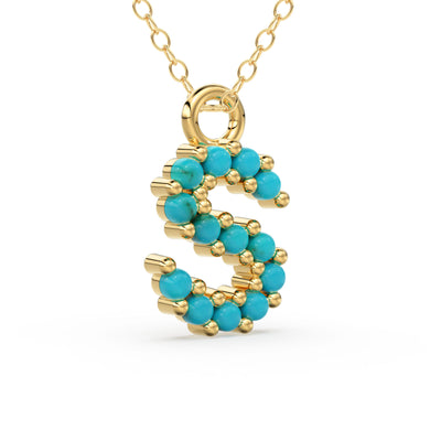 Turquoise Jewelry / Turquoise Necklace / Turquoise Initial Necklace in 14k Gold / Personalized Jewelry / Name Necklace / Letter Necklace