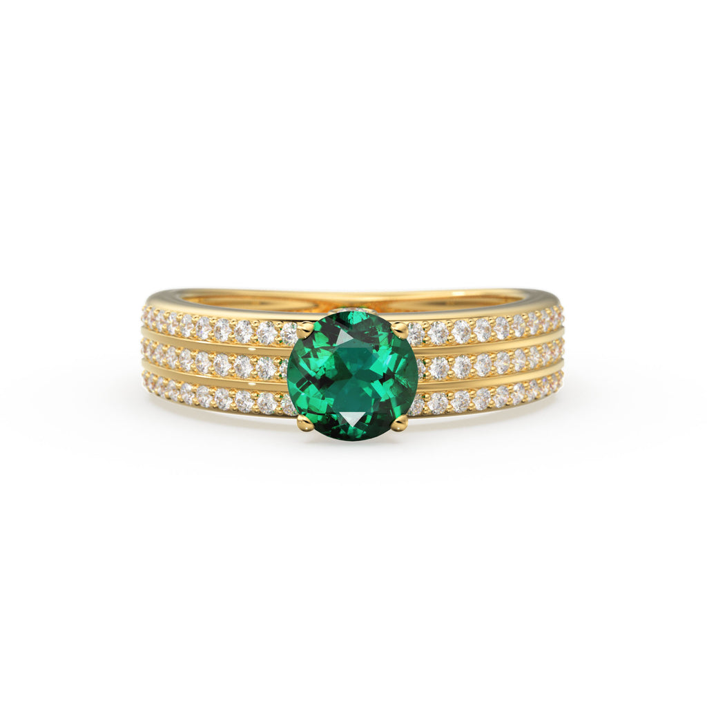 Genuine Green Emerald Engagement Ring in 14k Gold / Emerald Ring Available in Gold Rose Gold / Gemstone Ring / Diamond Emerald Cocktail Ring