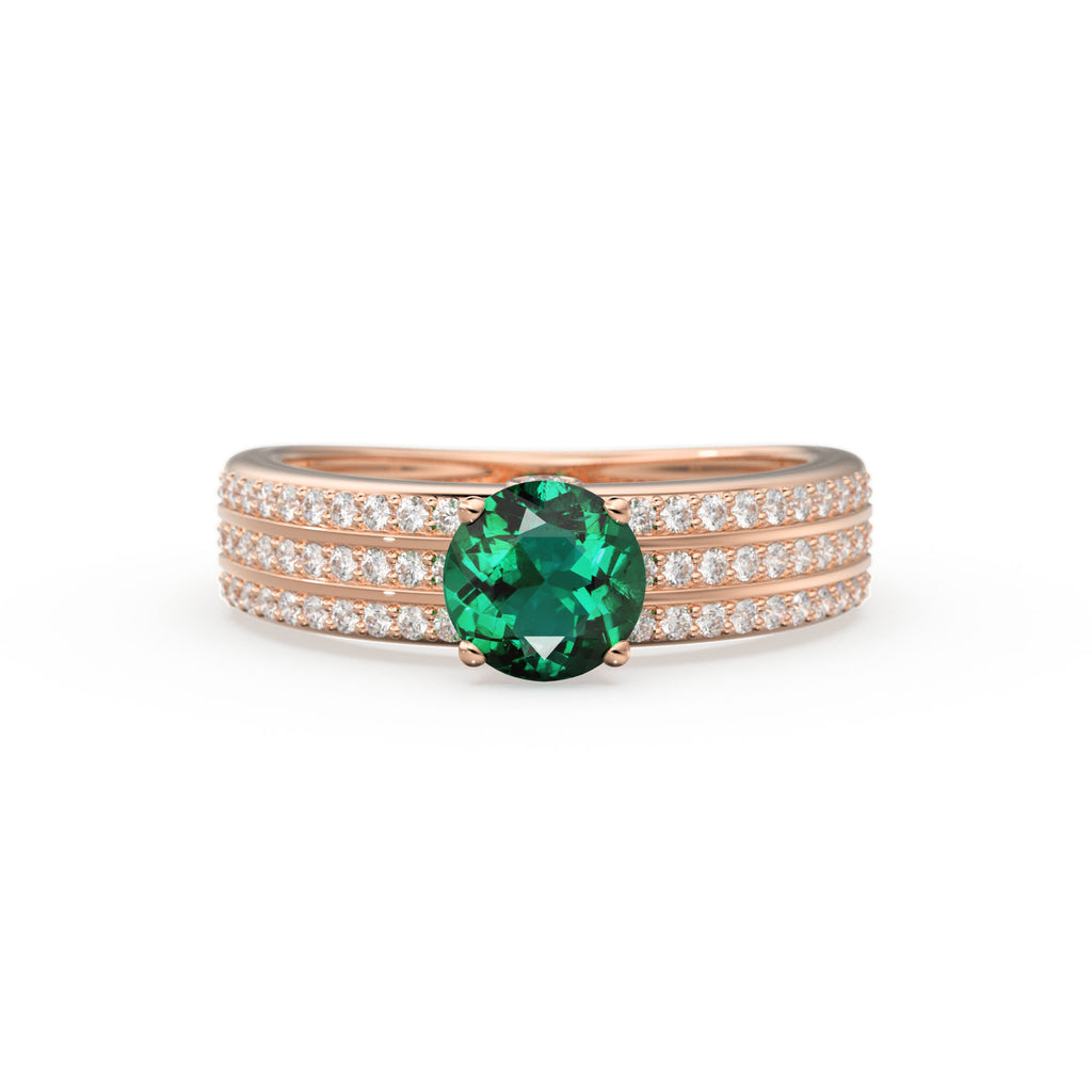 Genuine Green Emerald Engagement Ring in 14k Gold / Emerald Ring Available in Gold Rose Gold / Gemstone Ring / Diamond Emerald Cocktail Ring