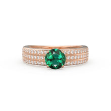 Load image into Gallery viewer, Genuine Green Emerald Engagement Ring in 14k Gold / Emerald Ring Available in Gold Rose Gold / Gemstone Ring / Diamond Emerald Cocktail Ring
