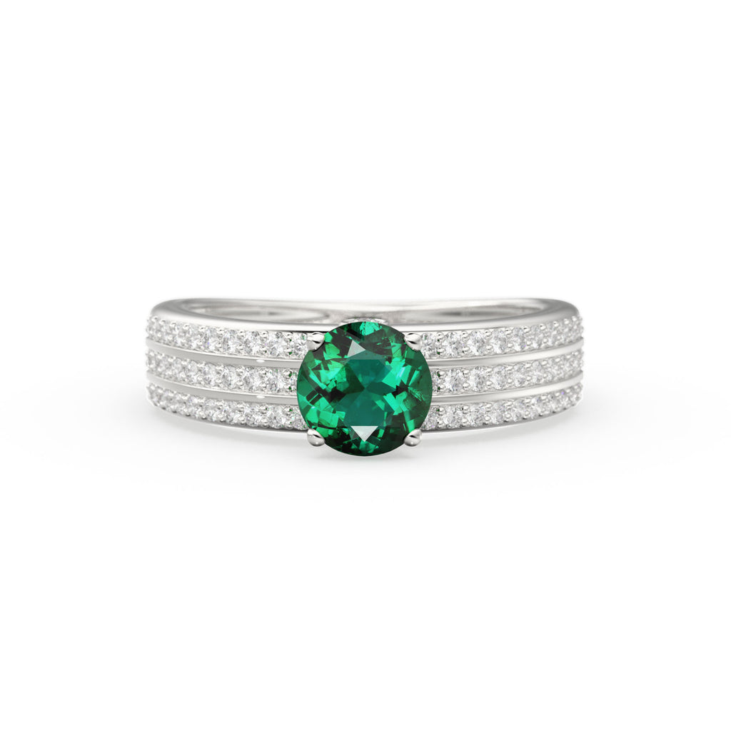 Genuine Green Emerald Engagement Ring in 14k Gold / Emerald Ring Available in Gold Rose Gold / Gemstone Ring / Diamond Emerald Cocktail Ring