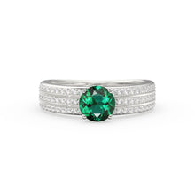 Load image into Gallery viewer, Genuine Green Emerald Engagement Ring in 14k Gold / Emerald Ring Available in Gold Rose Gold / Gemstone Ring / Diamond Emerald Cocktail Ring