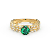 Load image into Gallery viewer, Genuine Green Emerald Engagement Ring in 14k Gold / Emerald Ring Available in Gold Rose Gold / Gemstone Ring / Diamond Emerald Cocktail Ring