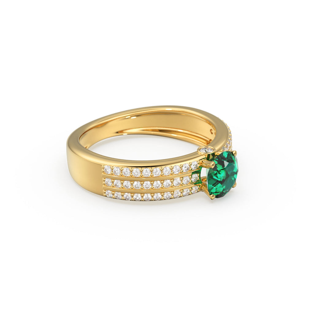 Genuine Green Emerald Engagement Ring in 14k Gold / Emerald Ring Available in Gold Rose Gold / Gemstone Ring / Diamond Emerald Cocktail Ring
