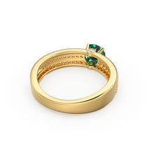 Load image into Gallery viewer, Genuine Green Emerald Engagement Ring in 14k Gold / Emerald Ring Available in Gold Rose Gold / Gemstone Ring / Diamond Emerald Cocktail Ring