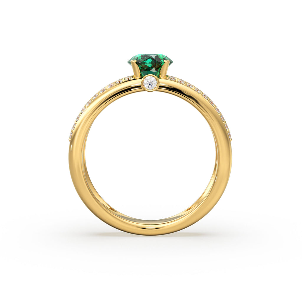 Genuine Green Emerald Engagement Ring in 14k Gold / Emerald Ring Available in Gold Rose Gold / Gemstone Ring / Diamond Emerald Cocktail Ring