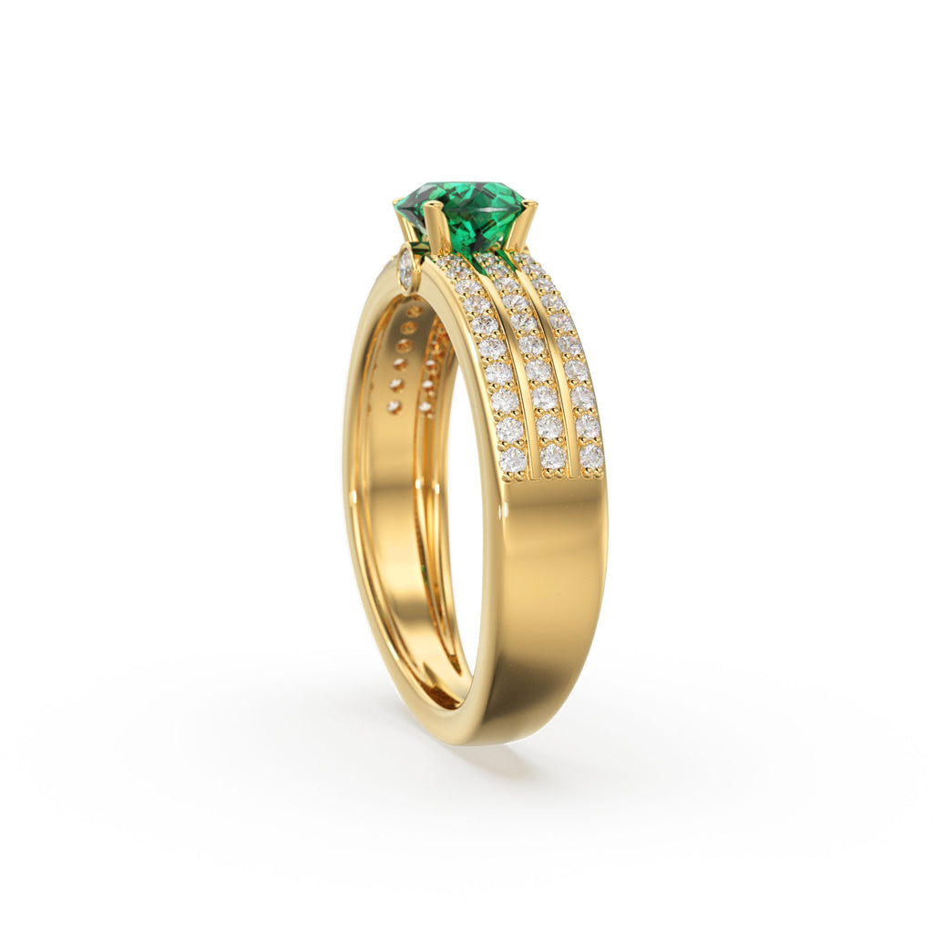 Genuine Green Emerald Engagement Ring in 14k Gold / Emerald Ring Available in Gold Rose Gold / Gemstone Ring / Diamond Emerald Cocktail Ring