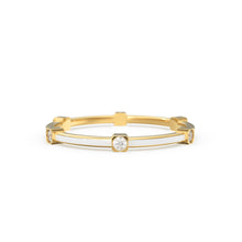 Load image into Gallery viewer, Diamond White Enamel Ring in 14k Gold / White Enamel Handmade Ring / Designer Gemstone Ring / Diamond Enamel Band/ Minimalist Round Cut Ring