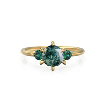 Load image into Gallery viewer, Moss Agate Engagament Ring in NYC, Zambian Green Emerald Three Stone Ring, Gift for her, Nature Inspired Ring