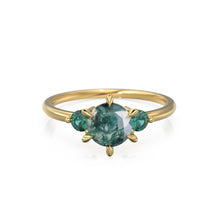 Load image into Gallery viewer, Moss Agate Engagament Ring in NYC, Zambian Green Emerald Three Stone Ring, Gift for her, Nature Inspired Ring