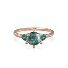 Load image into Gallery viewer, Moss Agate Engagament Ring in NYC, Zambian Green Emerald Three Stone Ring, Gift for her, Nature Inspired Ring