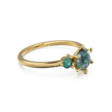 Load image into Gallery viewer, Moss Agate Engagament Ring in NYC, Zambian Green Emerald Three Stone Ring, Gift for her, Nature Inspired Ring