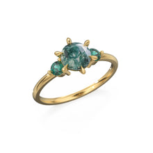 Load image into Gallery viewer, Moss Agate Engagament Ring in NYC, Zambian Green Emerald Three Stone Ring, Gift for her, Nature Inspired Ring
