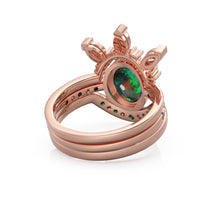 Load image into Gallery viewer, Black Opal Engagement Ring Set, Lab Diamond Lightning Ridge Solid Rose Gold Opal Ring, Blue Sapphire Lagoon Set