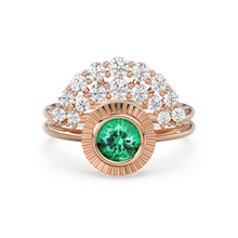 Load image into Gallery viewer, Bohemian Emerald Wedding Ring Set, Emerald Solitaire Ring with Emerald Lab Diamond Curved Band, Green Engagement Ring
