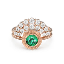 Load image into Gallery viewer, Bohemian Emerald Wedding Ring Set, Emerald Solitaire Ring with Emerald Lab Diamond Curved Band, Green Engagement Ring