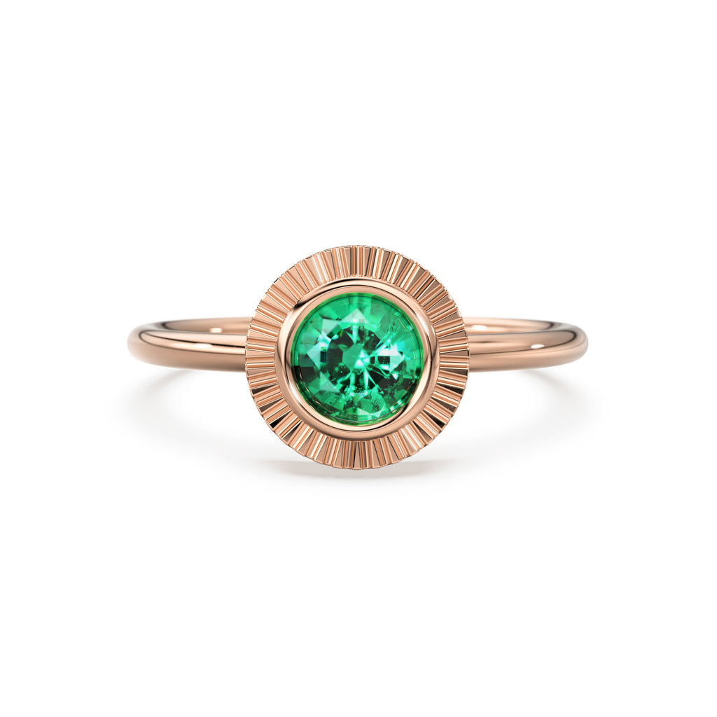 Bohemian Emerald Wedding Ring Set, Emerald Solitaire Ring with Emerald Lab Diamond Curved Band, Green Engagement Ring