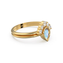 Load image into Gallery viewer, Pear Moonstone Ring Set, Lab Diamond Crown Ring with Moonstone Solitaire Ring, Moonstone Diamond Ring Set, simple Ring Set