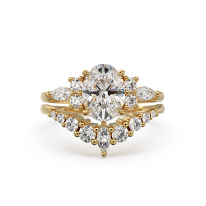 1ct Oval Lab diamond ring set, White Gold Diamond Engagement Ring Set, Floral Marquise Diamond Ring