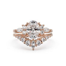 Load image into Gallery viewer, 1ct Oval Lab diamond ring set, White Gold Diamond Engagement Ring Set, Floral Marquise Diamond Ring