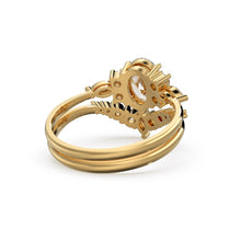 Load image into Gallery viewer, 1ct Oval Lab diamond ring set, White Gold Diamond Engagement Ring Set, Floral Marquise Diamond Ring