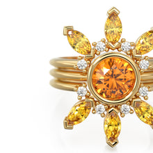 Load image into Gallery viewer, Yellow Sapphire Gold Ring, Lab Diamond Set, Butterfly Engagement Ring, Unique Sun Set, Alternative Wedding Set
