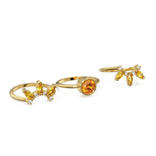 Load image into Gallery viewer, Yellow Sapphire Gold Ring, Lab Diamond Set, Butterfly Engagement Ring, Unique Sun Set, Alternative Wedding Set