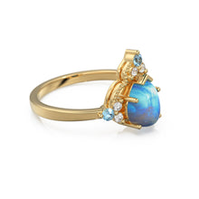 Load image into Gallery viewer, Blue Moonstone Glam Engagement Ring NYC, Lab Diamond Blue Sapphire Solid Gold Ring, Gemstone Ring for Collegue