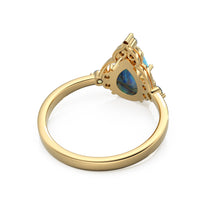 Load image into Gallery viewer, Blue Moonstone Glam Engagement Ring NYC, Lab Diamond Blue Sapphire Solid Gold Ring, Gemstone Ring for Collegue