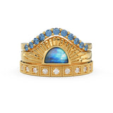 Moonstone engagement ring set, Sunset ring set, Blue Diamond, Moonstone & diamond ring set, Boho engagement rings